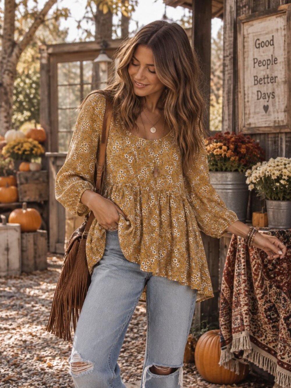 Matilda Jane Mustard Floral Cotton Babydoll Top